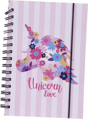 FUNCART Unicorn Love pink wiro A5 Notebook Ruled 80 Pages(Pink)
