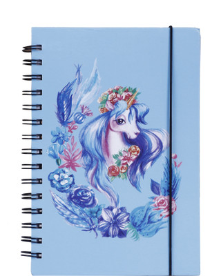 FUNCART Unicorn flower blue wiro A5 Notebook Ruled 80 Pages(Blue)