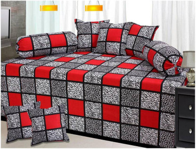 Udeek Polycotton Checkered Diwan Set(Multicolor)