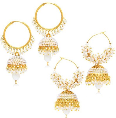 Sukkhi Divine Jhumki Gold Plated Set Of 2 Pearl Alloy Jhumki Earring