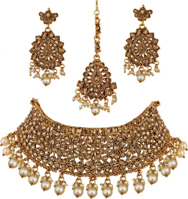 Lucky Jewellery Alloy Gold-plated White, Brown Jewellery Set(Pack of 1)