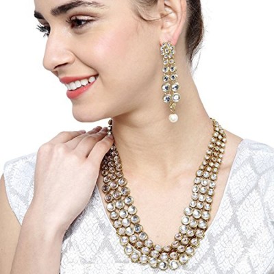 Jewels Galaxy Brass Gold-plated White Jewellery Set(Pack of 1)