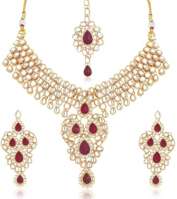 Sukkhi Alloy Gold-plated Silver, Maroon Jewellery Set(Pack of 1)