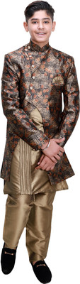 Fourfolds Boys Festive & Party Kurta and Pyjama Set(Brown Pack of 3)