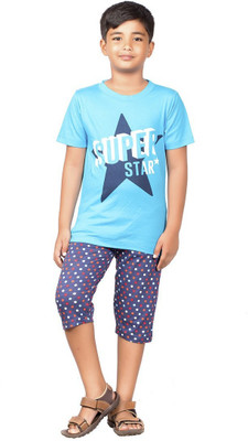 Sevnix Boys Casual T-shirt Three Fourth Pant(BLUE)