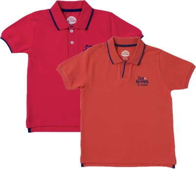 Cub McPaws Boys Solid Pure Cotton T Shirt(Orange, Pack of 2)
