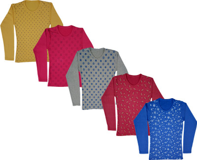 IndiWeaves Girls Printed Cotton Blend Regular T Shirt(Multicolor, Pack of 5)