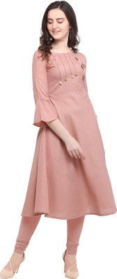 Harvi Enterprise Women Solid A-line Kurta(Pink)