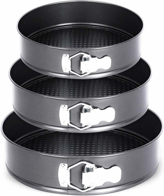 cashback Alda Spring Form Cake Tin 24 cm | ALWAFLI Teflon Coated Spring Form Set of 3 Round Cake Mould for Baking Non Stick Cake Tins/Pan/Tray for Microwave Oven, and Cooker Cake Mould(Pack of 3)
