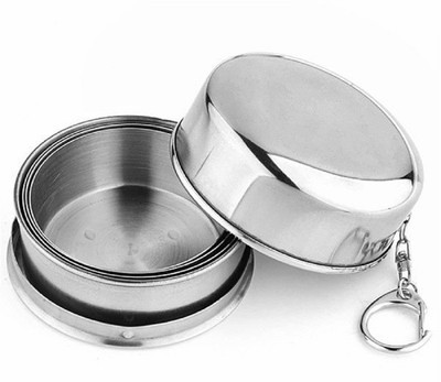 Honestystore Folding Stainless Steel Travel Mug Cup Glass Glass Water/Juice Glass(75 ml, Steel, Silver)