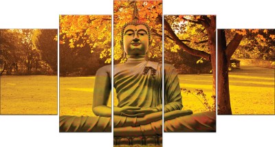 KALARKARI 5 Panel split Lord Buddha Canvas 24 inch x 40 inch Painting(With Frame, Pack of 5)