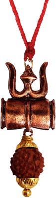 Shintai Copper-plated Shiv Kavach Rudraksha Trishula Damru Locket With Red Dori Gold-plated Alloy, Wood Pendant