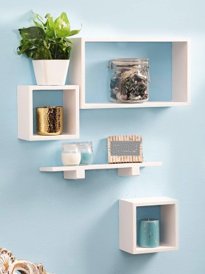 Mark Wood Wall shelves s/f display rack shelf for home decor and gift Wooden Wall Shelf Wooden Wall Shelf(Number of Shelves - 4, White)