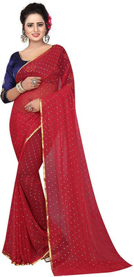 ADORN SHOPPING Printed Bollywood Chiffon Saree(Red)