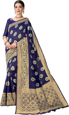 Deal of the Day Woven Kanjivaram Silk Blend, Jacquard Saree(Dark Blue)