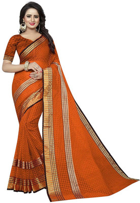 Divastri Solid/Plain Bollywood Cotton Silk Saree(Orange)
