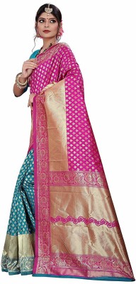 pal fashion Woven Banarasi Art Silk Saree(Light Blue, Pink)