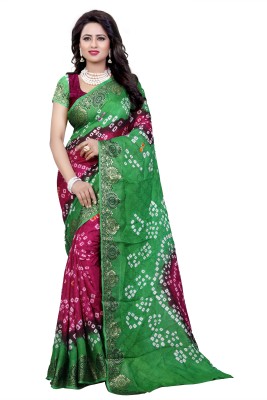 The Fashion Outlets Woven Bandhani Silk Blend, Cotton Silk Saree(Purple, Green)