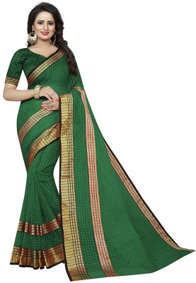 Suali Checkered Daily Wear Cotton Silk Saree(Green)