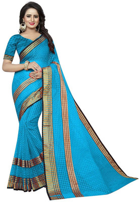 Divastri Solid/Plain Bollywood Cotton Silk Saree(Blue)