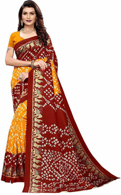 Divastri Solid/Plain Bollywood Georgette Saree(Maroon, Yellow)