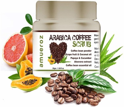 Amueroz Arabica Coffee Scrub - Deep Cleansing, Glowing skin, Cellulite, Ageing Skin, Tan removal Scrub, Fruit Extracts Caffeinated Face Scrub(50 g)