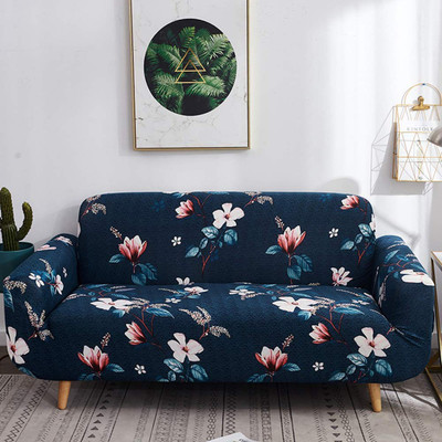 HOUSE OF QUIRK Polyester 2 Seater Sofa Floral Cover(Pack of 1 Blue)