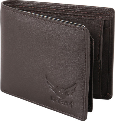 DAAYIM Men Casual Brown Genuine Leather Wallet(9 Card Slots)