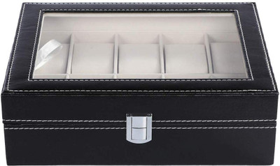 Getko With Device PU Leather 10 Slots Wrist Watch Display Box Storage Holder Organizer Watch Case Jewelry Display Watch Box Watch Box(Black, Holds 10 Watches)