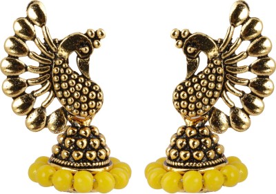 SILVER SHINE Pretty Beads in Peacock Shape Alloy Jhumki Earring