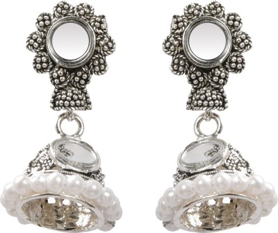 SILVER SHINE Stunning Mirror with Beads Alloy Jhumki Earring