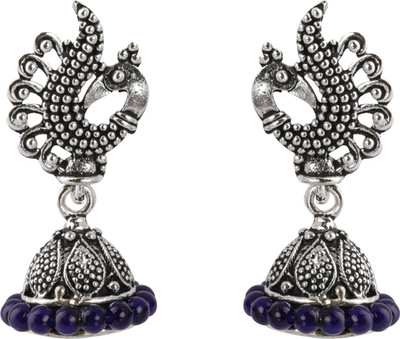 SILVER SHINE Classic Beads in Peacock Shape Alloy Jhumki Earring