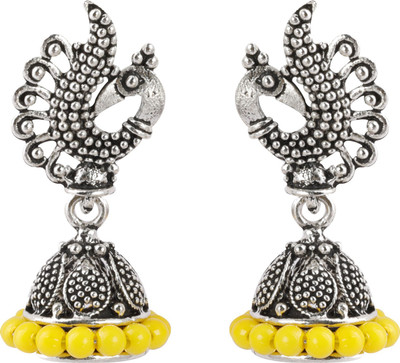 SILVER SHINE Alluring Beads in Peacock Shape Alloy Jhumki Earring