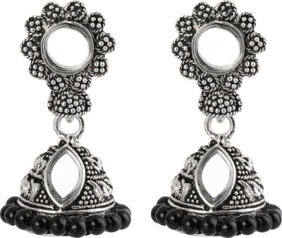SILVER SHINE Pretty Mirror with Beads Alloy Jhumki Earring