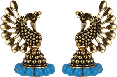 SILVER SHINE Glitzy Beads in Peacock Shape Alloy Jhumki Earring