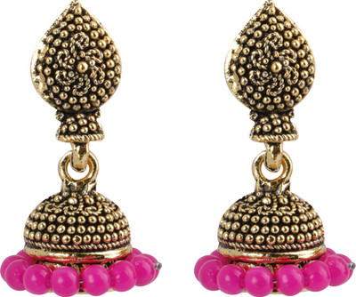 SILVER SHINE Elegant Beads with Golden Dots Alloy Jhumki Earring