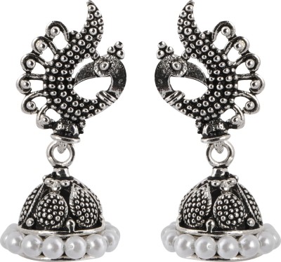 SILVER SHINE Eye-Catching Beads in Peacock Shape Alloy Jhumki Earring