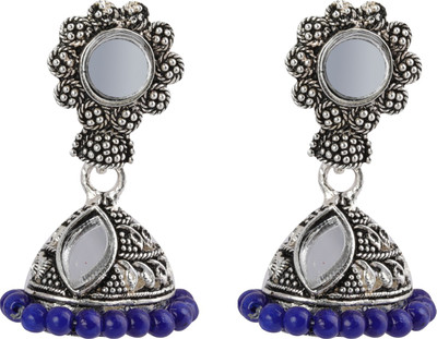 SILVER SHINE Gorgeous Mirror with Beads Alloy Jhumki Earring