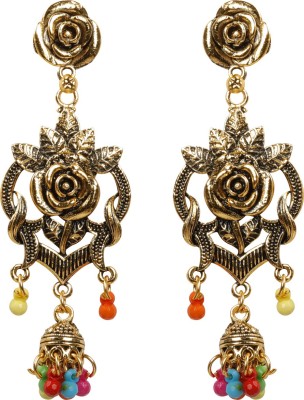 ShreejiHuf Lovely Red Mirror with Beads Jhumki Earrings Alloy Drops & Danglers