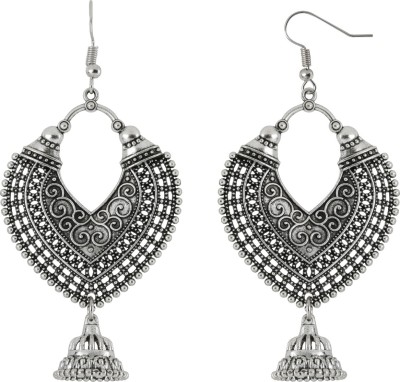 SILVER SHINE Dazzling Paan Leaf Chandbali with Small Jhumki Alloy Drops & Danglers