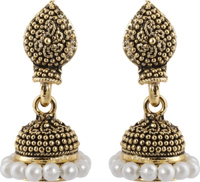 SILVER SHINE Lovely Beads with Golden Dots Alloy Jhumki Earring