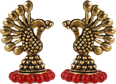 SILVER SHINE Dazzling Beads in Peacock Shape Alloy Jhumki Earring