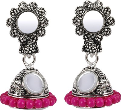 SILVER SHINE Shimmering Mirror with Beads Alloy Jhumki Earring