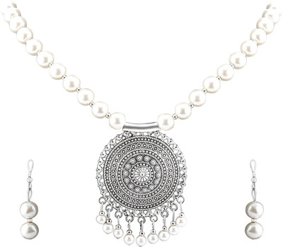 NM CREATION Alloy Silver, White Jewellery Set(Pack of 1)