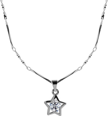 SILVER SHINE Silver Plated Chain With Solitaire Diamond In New Look Star Shape Pendant For Women Silver Plated Metal Chain