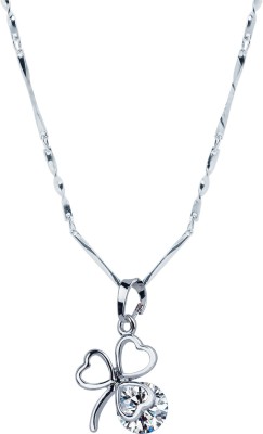 SILVER SHINE Silver Plated chain With Beautiful Flower Shape Solitaire Diamond Pendant For Women Silver Plated Metal Chain