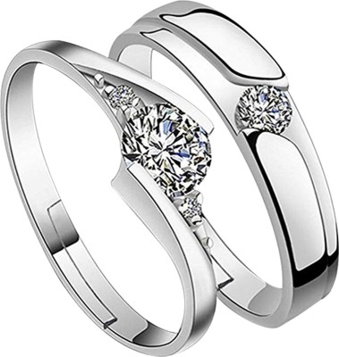 Paola Adjustable Couple Rings Set for lovers Silver Plated Solitaire for Men and Women-2 pieces Alloy Silver Plated Ring
