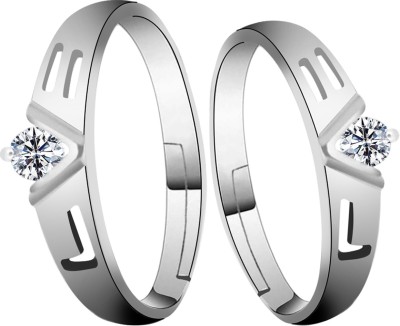 SILVER SHINE Couple Rings for lovers Silverplated Simbol Of Love Solitaire His and Her Adjustable proposal couple ring For Men And Women Jewellery Alloy Cubic Zirconia Ring
