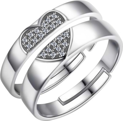 ShreejiHuf silver plated heart design with lovely and superior look adjustable couple ring for men and women. Stainless Steel Silver Plated Ring Set