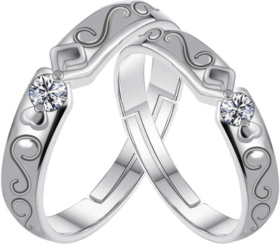 ShreejiHuf Silver Plated Adjustable Couple Rings Set for lovers Ring Alloy Silver Plated Ring Set